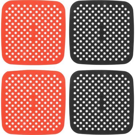 Lot de 4 tapis en silicone pour friteuse à air – Antiadhésifs – 18,5 cm – 2 rouges + 2 noirs (1/5)