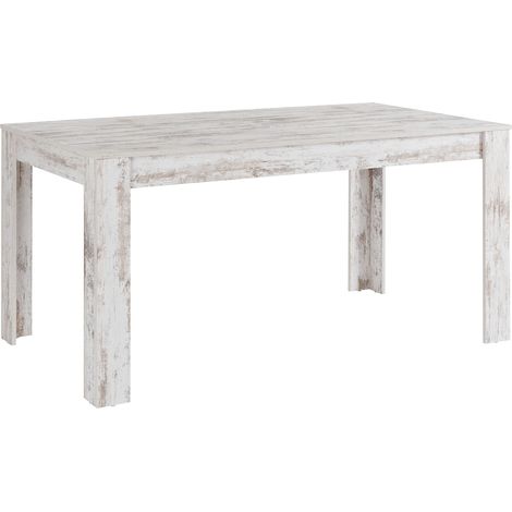 Table extensible en bois blanc antique – 8 personnes – Longueur 160 cm – Surface facile d'entretien – Pieds larges pour stabilité (1/5)
