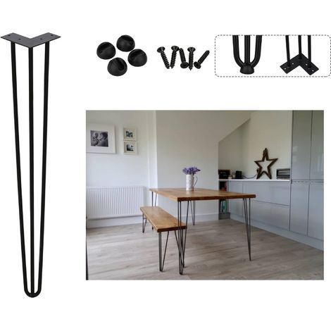 SWANEW Set di 4 gambe a forcella Telaio del tavolo Corridori del tavolo Gambe Tavolo da pranzo Harpins Gamba del tavolo a 3 montanti Nero - 45 cm (1/4)
