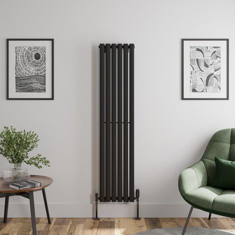 Black Oval Column Designer Radiator Vertical Horizontal 1600 x 360mm Single Panel