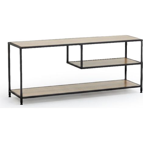 Mesa Auxiliar Nancy en Madera y Metal 120cm, Estilo Industrial, Roble y Negro (1/4)