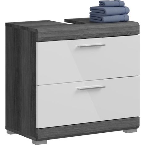 Möbelunterschrank SCOTT – 2 Schubladen – Dunkelgrau und Weiß – 60x56x37 cm (1/5)