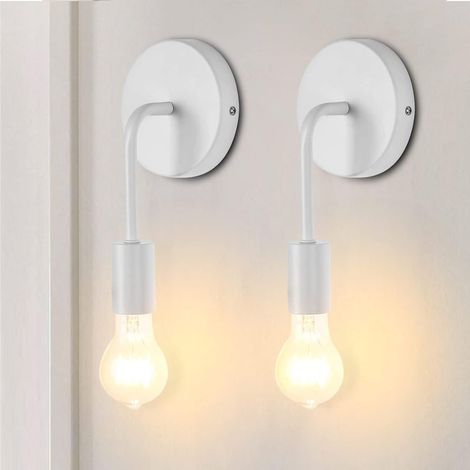2x Lámpara de Pared Edison Retro Industrial de Metal Iluminación de Pared E27 para Salón, Pasillo, Dormitorio, Bar, Restaurante, Café(Blanca) (1/5)