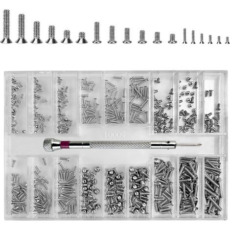 18 Sortes Tailles de Vis Miniatures de Qualité Supérieure - 500 Pièces Avec Tournevis Cruciforme Pour Réparation et Travaux de Précision - Têtes Fraisées et Plates (1/5)