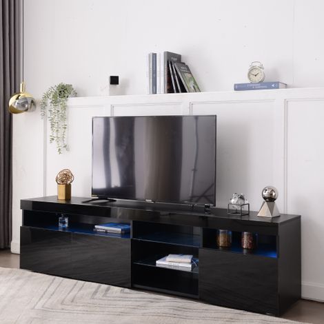 Liberté – Meuble TV moderne noir 180cm – Éclairage LED variable – Panneau lumineux – MDF de haute qualité – Pour salon et salle à manger (1/5)