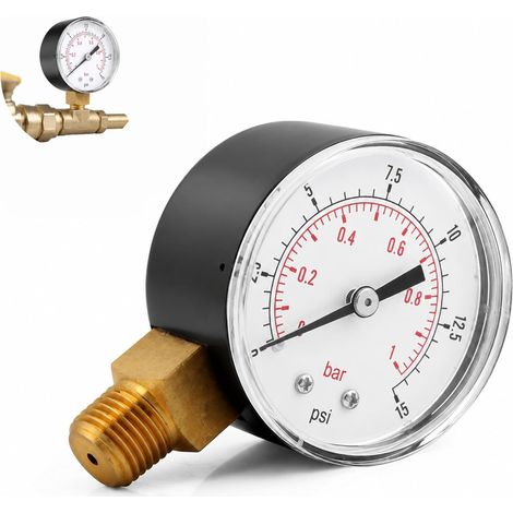 Mini Water Pressure Gauge Brass Pressure Gauge 1/4" BSPT Side Mount Thread Gauge 0-15psi 0-1bar for Fuel, Air, Oil Or Water (1/5)