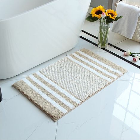 Tapis de Bain,Tapis Salle de Bain Antidérapant Absorbant,Tapis de Bain Chenille Microfibre,Lavable en Machine, 40 x 60 cm,Beige (1/3)