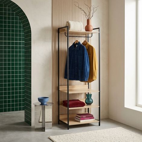 Module dressing noir avec 1 penderie et 3 étagères. L 60 x P 48 x H 190 cm (1/4)
