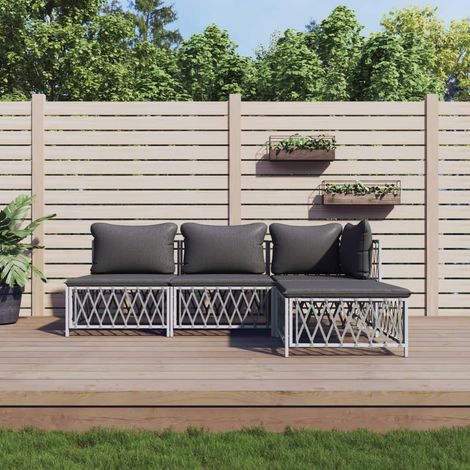 4-tlg. Garten-Lounge-Set mit Kissen Weiß Stahl (1/5)