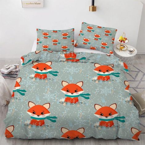 Bettwäsche-Set 155x220 cm 3-teilig mit Fuchs-Motiv, Mikrofaser, Reißverschluss