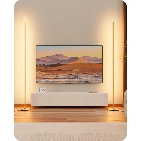 Lot de 2 Lampadaires, Dimmables, Hauteur Réglable, Doré (1/5)