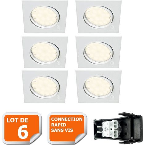Lot de 6 spot encastrable orientable carré led smd gu10 230v blanc rendu environ 50w halogène (1/6)