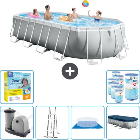 Intex Oval Prism Frame Swimmingpool – 610 x 305 x 122 cm – Grau – Inklusive Zubehör CB47