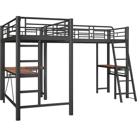 Doppel-Hochbett 90 x 200 cm mit Schreibtisch und Treppen, schwarz HOMVRA (1/5)