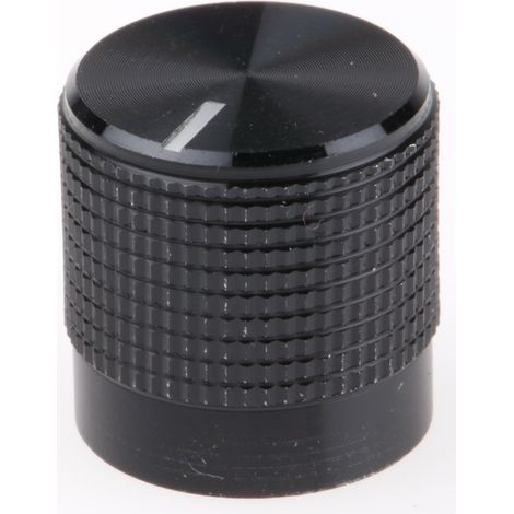 Rs Pro – Bouton de potentiomètre enfichable 6mm – Aluminium noir – Indicateur blanc – Hauteur 15mm pour potentiomètres