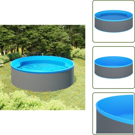 The Living Store Piscina Fuori Terra 350x90 cm Grigio - Piscina in acciaio