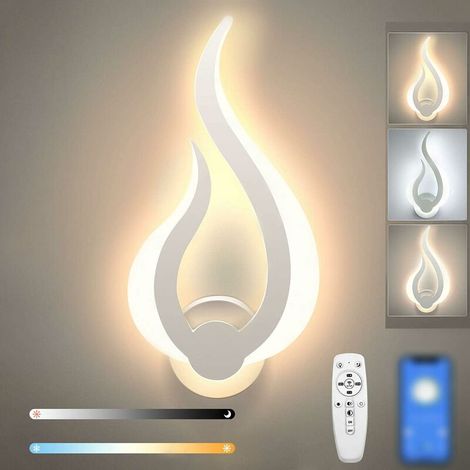 12W Applique Murale Intérieur LED 2.4G Télécommande Dimmable 3 Température de Couleur Lampe Murale Moderne Éclairage Tricolore Veilleuse pour Chambre Enfant Bureau Couloir (Blanc) (Droit)