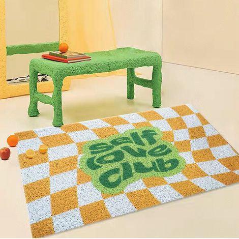 Tapis de cuisine à damier lavable, tapis d'entrée antidérapant pour la maison, le restaurant ou le bureau, jaune (1/5)