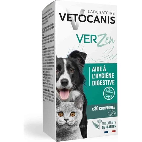 Tabletten gegen Darmwürmer - VETOCANIS - VerZen - Für Hund und Katze - Packung mit 30 Tabletten