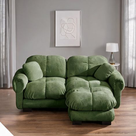 Canapé d'angle modulable en tissu vert 190 x 149 cm en chenille (1/5)