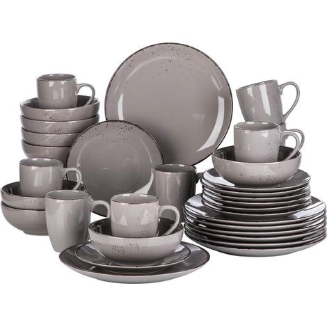 Service de table 32 pièces en grès pour 8 personnes, style vintage, gris (1/5)