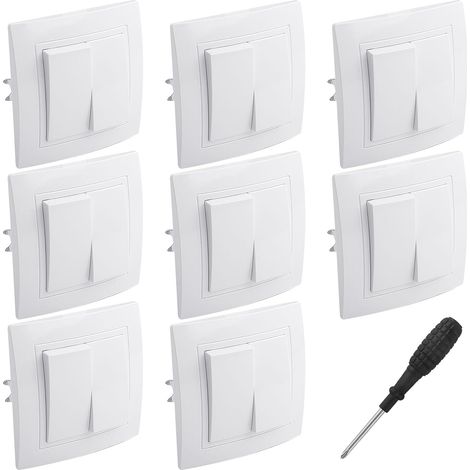 8 PCS Interrupteur Va et Vient Interrupteur Mural Double Interrupteurs Encastrable 10A 250V Complet Interrupteurs Extra Plat Bouton Interrup-Teur Double, pour Couloir Escalier Chambre Coucher (1/5)