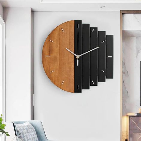 Orologio da parete in legno rustico da 30 cm, orologio da parete analogico astratto creativo, decorazione artistica da parete per soggiorno e casa (1/5)
