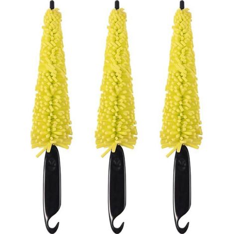 Lot de 3 brosses de nettoyage pour jantes en polypropylène dimensions 20 x 5,5 cm avec microfibre pour lavage des roues et jantes de voiture sans rayures couleur jaune (1/5)