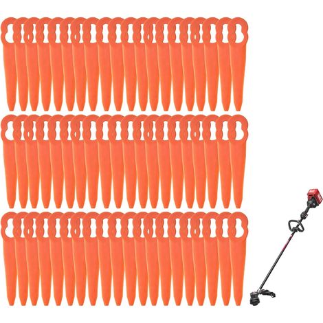 Confezione da 60 lame universali in plastica per tagliaerba a batteria, accessori di ricambio resistenti, installazione senza attrezzi, lame resistenti all'usura per la manutenzione del giardino. (1/5)