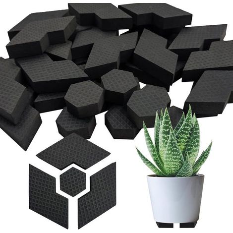 Ensemble de 40 supports hexagonaux surélevés pour pots de fleurs Empilables, Antidérapants, Intérieur/Jardin, Noirs (1/5)