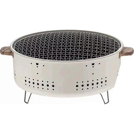 Tragbarer runder Edelstahlgrill mit Holzkohleofen und herausnehmbaren Grillrosten, ideal für Camping und Outdoor-Aktivitäten. (1/5)
