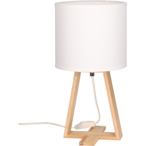 Lampe de table nordique Forlight Nuts pour la chambre à coucher et le salon. Lampe de chevet en bois naturel et textile blanc pour la chambre à coucher et le salon. E27 (1/5)