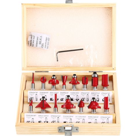 Brocas de 6,35 mm. Juego de 15 brocas, vástago de 6,35 mm y 1/4", cortadores para carpintería con punta de carburo de tungsteno y vástago de acero forjado. (1/4)