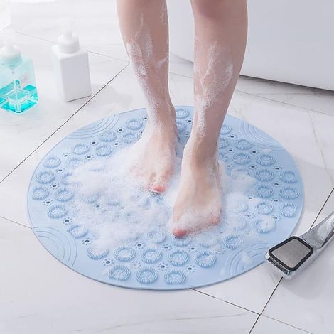 Tappetino da bagno massaggiante, tappetino da bagno rotondo con superficie testurizzata, tappetino doccia in PVC antiscivolo con foro di drenaggio, diametro: 55 cm - Crezuo