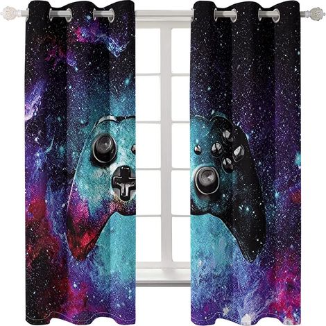 Rideaux Occultants à Motif 3D pour Console de Jeu Ciel étoilé Manette de Jeu Rideaux de Salon de Chambre à Coucher 2 Panneaux Playroom Large Curtains avec des Trous (Couleur 3,140x180 cm) - 140x180 cm (1/5)