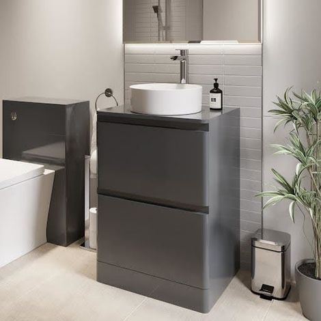 Bathroom Cloakroom Vanity Unit Wash Storage Cabinet Countertop Basin Grey 600mm (1/5)