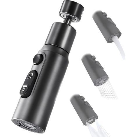 Aérateur de robinet, buse de robinet de cuisine pivotante à 360° avec 3 jets, aérateur de robinet économe en eau (noir) (1/4)
