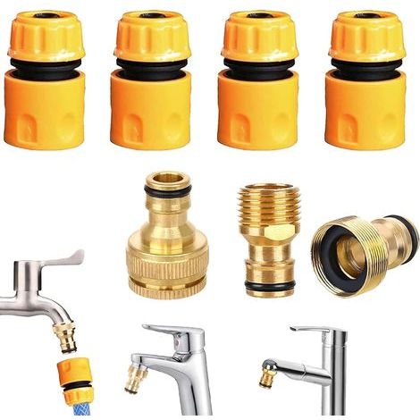7PCS Raccords de Tuyau d'Arrosage 1/2, Adaptateur Robinet Cuisine 1/2 et 3/4 2 en 1, Filetages Internes 22mm Externes 24mm 7pcs D'arrosage(plastique Laiton) - (1/5)