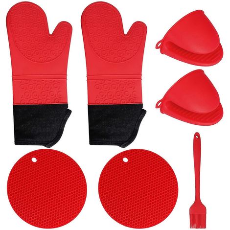 Ensembles de gants de four et de porte-casseroles extra longs, gants de four en silicone résistants à la chaleur de 15 pouces avec Mini O (1/5)