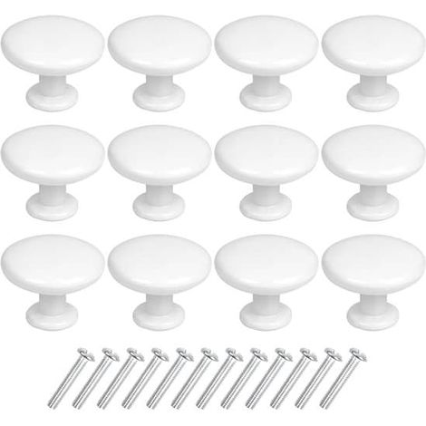 Lot de 12 poignées de porte vintage - Poignées de porte en acier inoxydable - 30 mm - Bouton rond vintage - Placards - Tiroirs - Cuisine - Blanc - 30 mm (1/5)