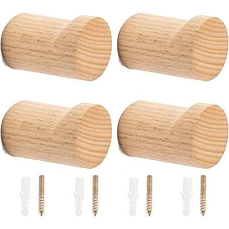 Bardusch-4 crochets muraux en bois pin, patères décoratives pour chapeaux, sacs ou manteaux (1/5)