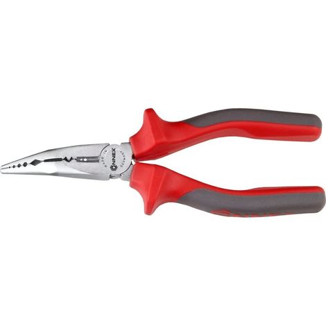 CONNEX - PINZA A BECCHI TONDI SEMI INCLINATI A 35° - MANICI IN BIMATERIALE ROSSO/GRIGIO