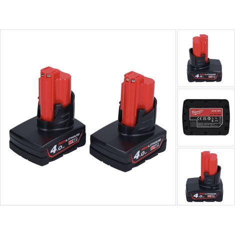 Milwaukee Akku Set 2x M12 B4 12 V 4,0 Ah / 4000 mAh Li-Ion Einschub Akku ( 2x 4932430065 )