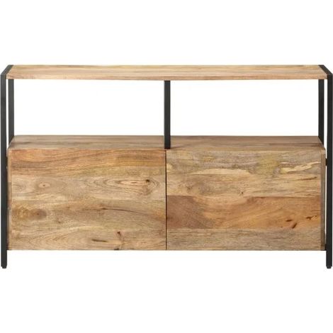 Buffet de Salle à Manger en Bois Massif de Manguier, Meuble Rangement 110x35x65 cm, Crédence Cuisine avec Étagères, Style Industriel Vintage (1/5)