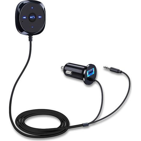 Kit mains libres Bluetooth pour voiture avec récepteur Bluetooth, adaptateur audio mains libres Bluetooth, microphone intégré, clip de fixation pour grille d'aération et chargeur USB 2,1 A. (1/4)