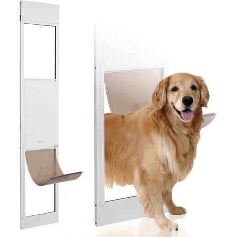 Porte pour Chien pour Porte coulissante en Verre, 1927-2049 mm, Porte pour Animaux de Compagnie avec Cadre en Aluminium, Structure à charnière, Rabat et Serrure pour Chiens de Grande Taille, XL (1/5)