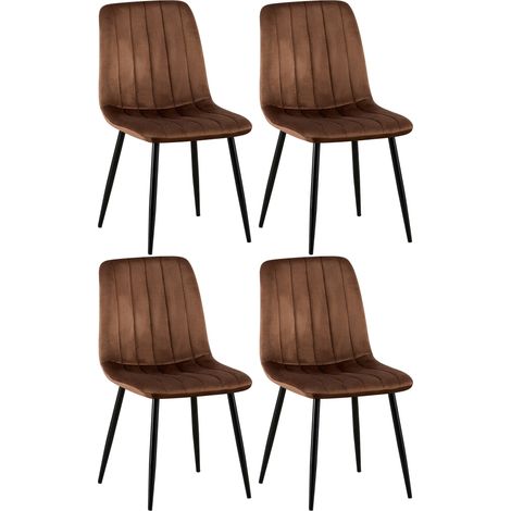 Sedie da pranzo x4 con cuciture decorative verticali seduta in velluto marrone gambe in metallo nero 100007550