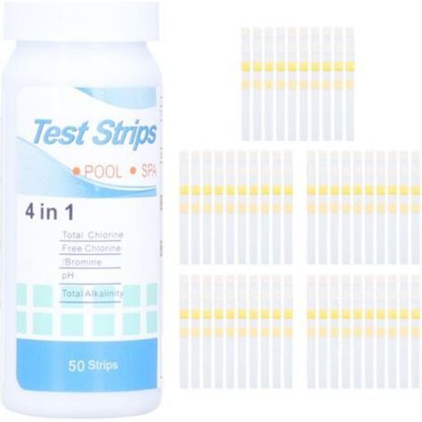 50 4-in-1 Pool- und Spa-Wasserteststreifen: Chlor/Brom, pH-Wert und Alkalinität (Crezuo)