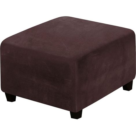 Housse de protection en velours pour ottoman, repose-pieds carré extensible, housse de protection de meubles avec élastique en bas pour salon, chambre à coucher (marron foncé) (1/5)