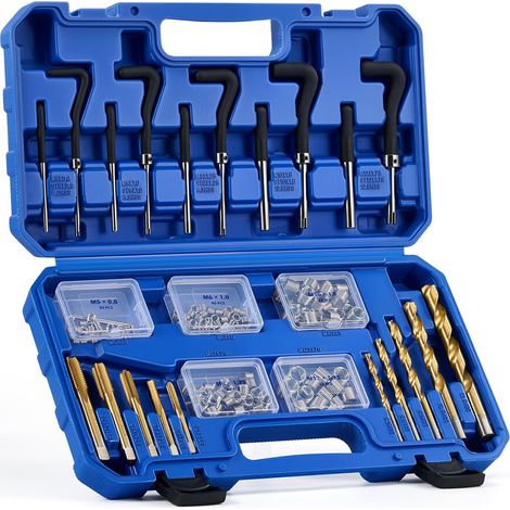 Kit de Réparation de Filetage 172 Pièces, Coffret de Filets Rapportés M5 M6 M8 M10 M12, Kit de Taraudage avec Forets HSS et Inserts Filetés pour Auto (1/5)
